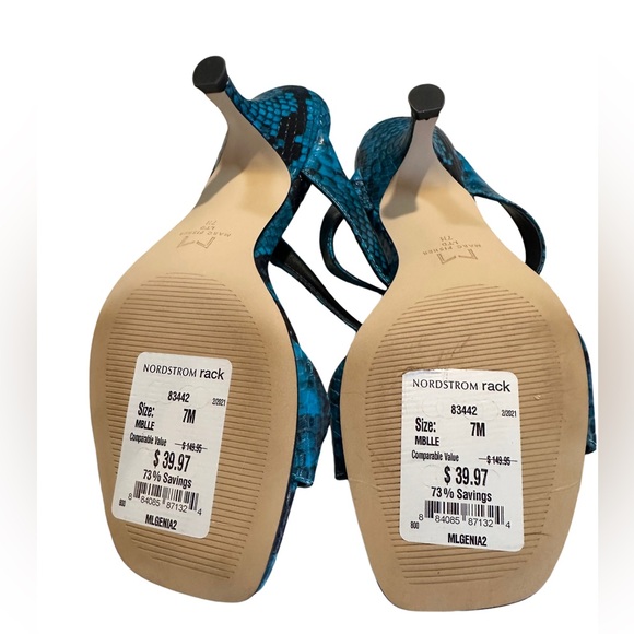 Marc Fisher Women’s Snake Print Blue Kitten Heels Sandals Shoes Sz 7M - Picture 7 of 8